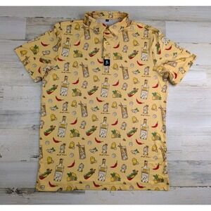 Par Hopper Polo Shirt Mens Medium Arnold Palmer AOP Yellow Golf Top